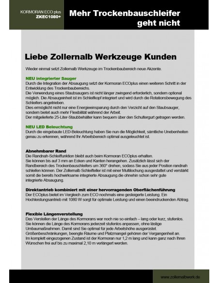 Zollernalb Kormoran ECO+ ZKEC1080 långhalsad slipmaskin slipgiraff +  sugfunktion